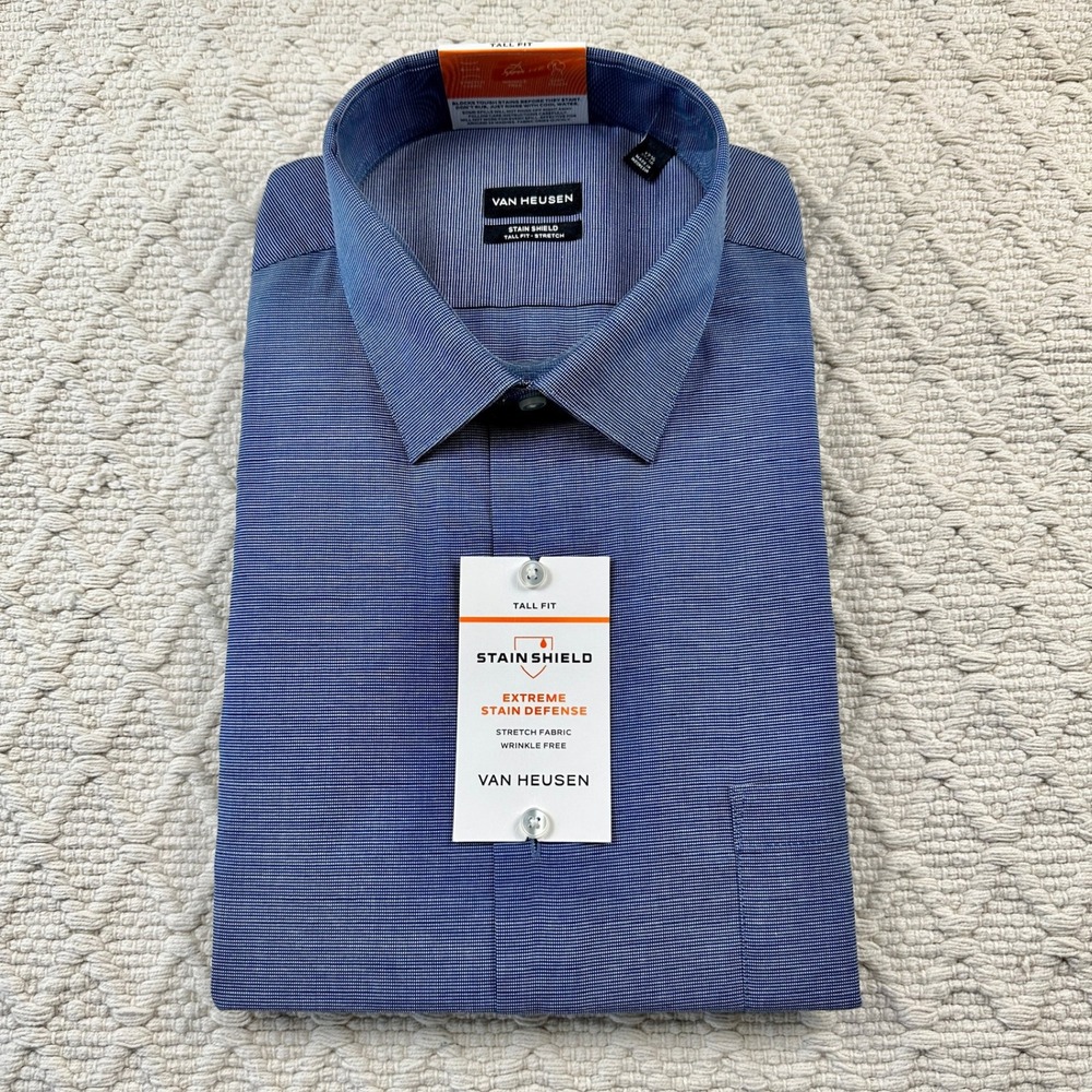 Van Heusen Mens Tall Fit Stain Shield Stretch Wrinkle Free Dress Shir 17.5 35-36